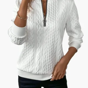 Pull-over Femme Style Casual Élégant à Motif Câble avec Fermeture Éclair – Idéal pour l’Automne et l’Hiver