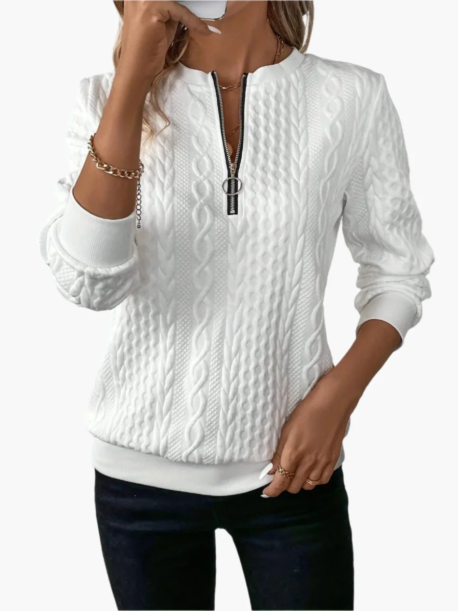 Pull-over Femme Style Casual Élégant à Motif Câble avec Fermeture Éclair – Idéal pour l’Automne et l’Hiver - Imagen 2