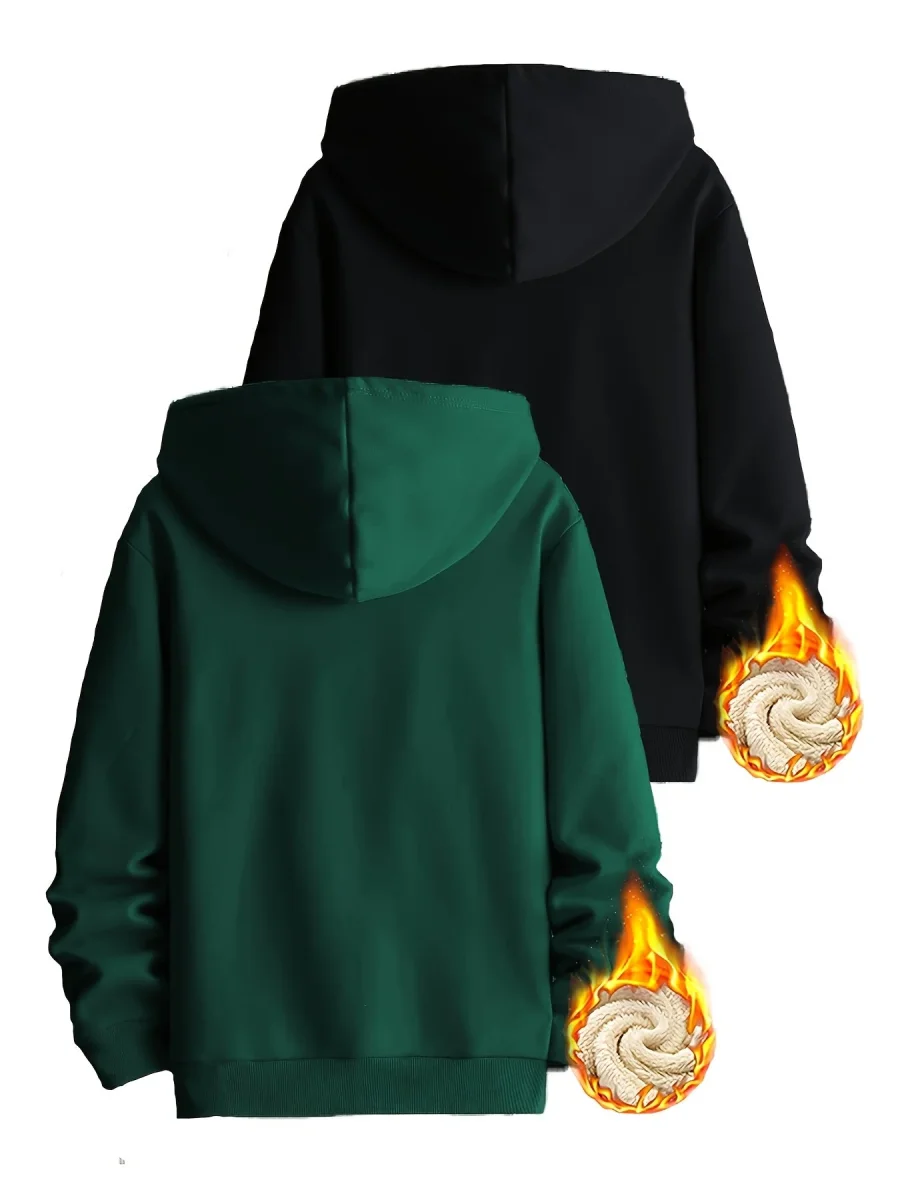Lot de 2 Hoodies Chauds Homme avec Capuche Doublée en Polaire et Poche Kangourou - Imagen 8