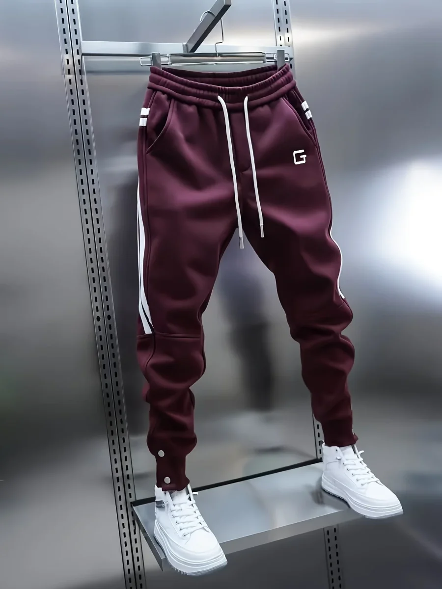 Pantalon de jogging homme avec cordon de serrage, rayures latérales et boutons pression, coupe fuselée - Imagen 9