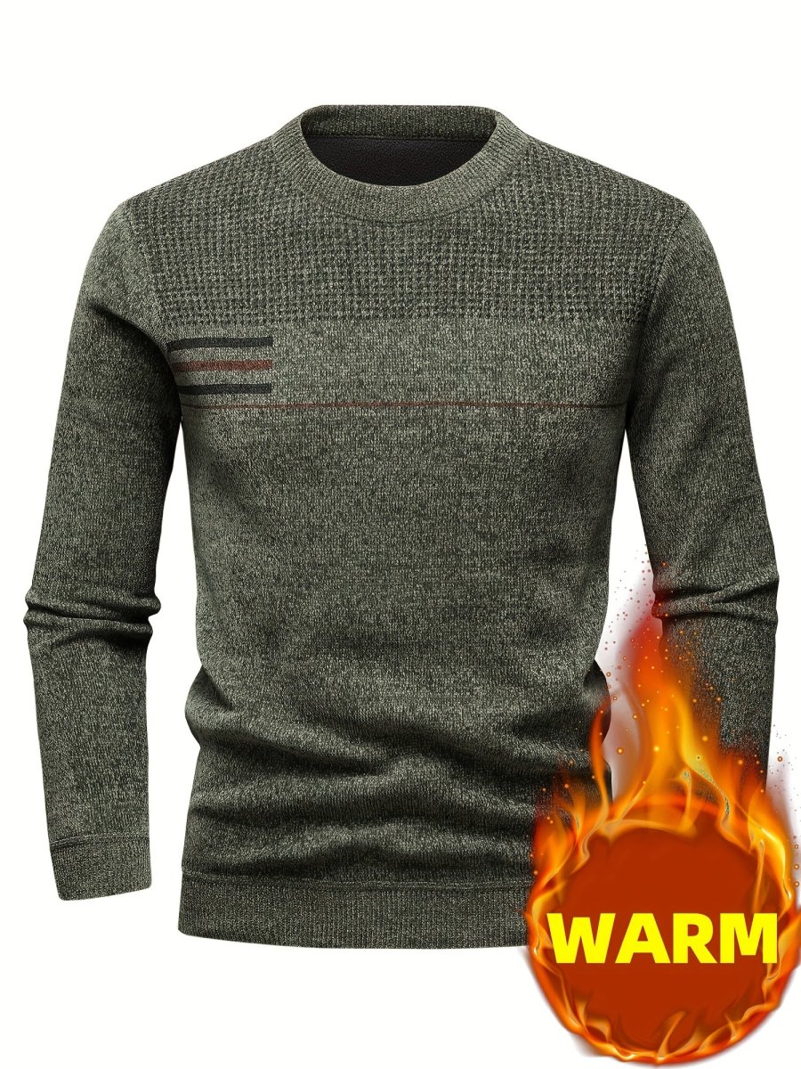Pull Homme Col Rond Tricoté Maille Texturée Rayures Poitrine Manches Longues - Imagen 3