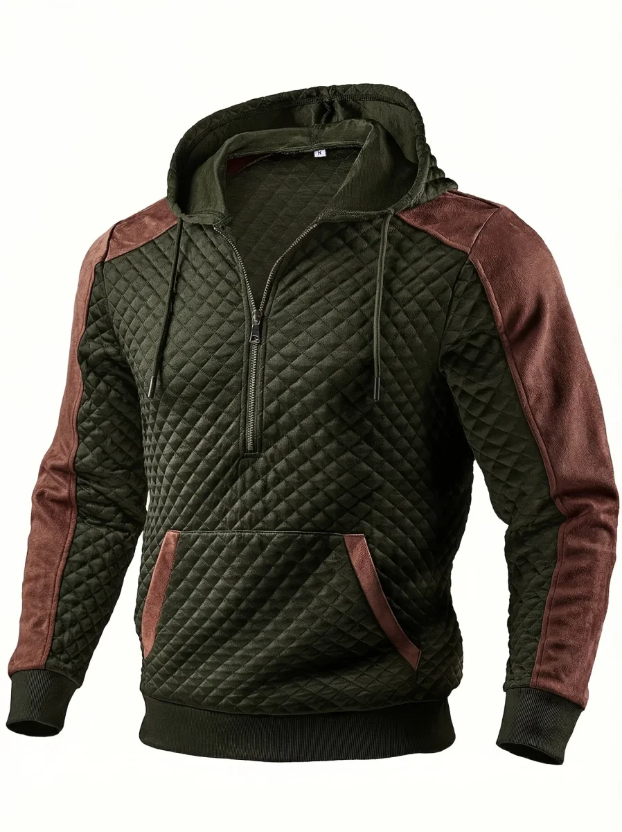 Sweat à Capuche Homme matelassé Noir Marron à Demi-Zip - Imagen 4