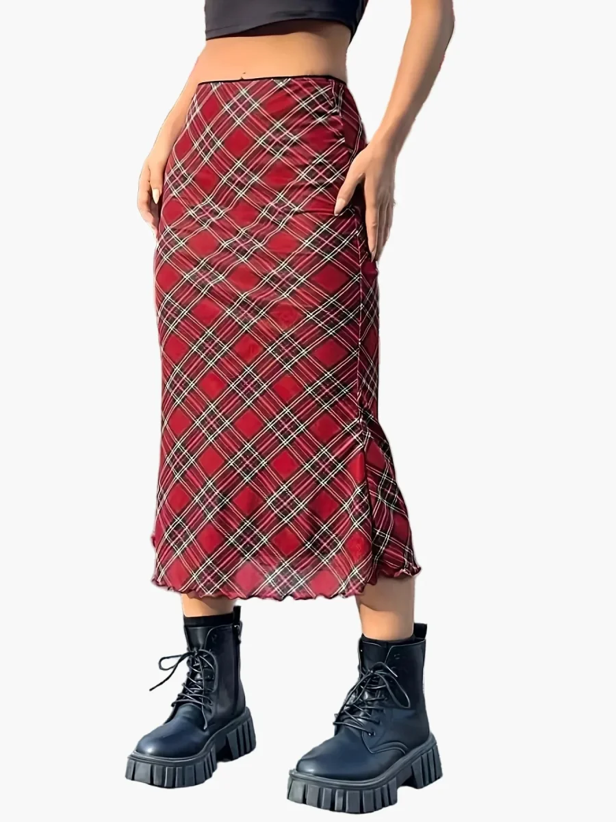 Jupe longue à carreaux géométriques style élégant pour femme - Imagen 9