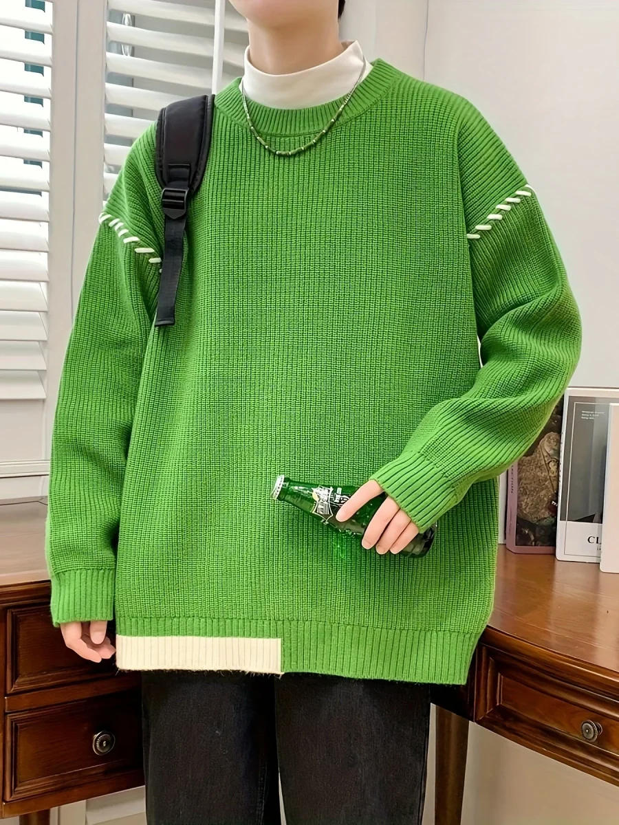 Pull col rond côtelé rouge avec détails contrastants - Imagen 9