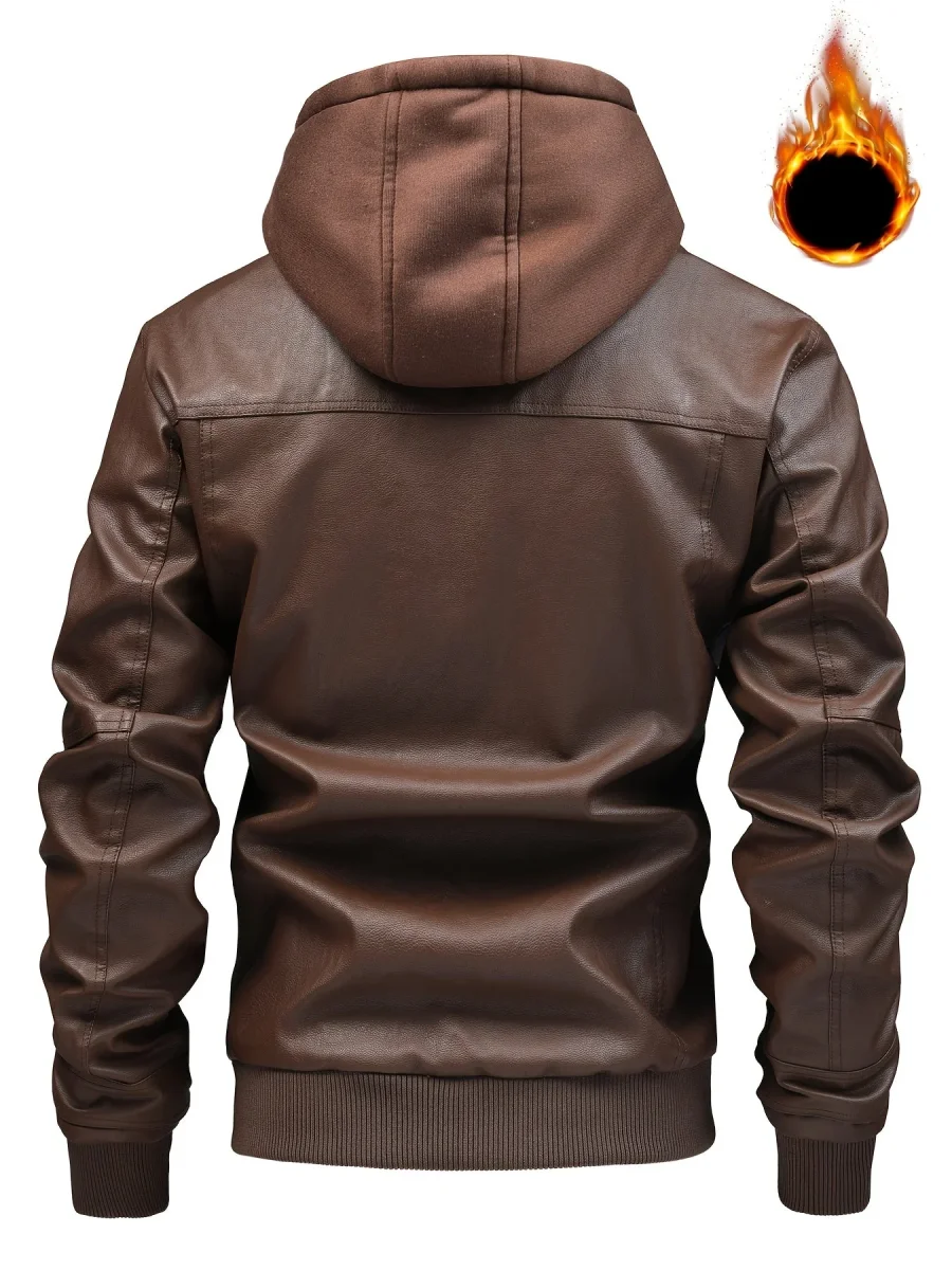 Blouson aviateur homme marron avec capuche amovible et doublure chaude - Imagen 6