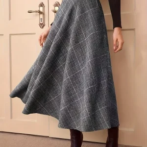 Jupe longue évasée à carreaux style trapèze