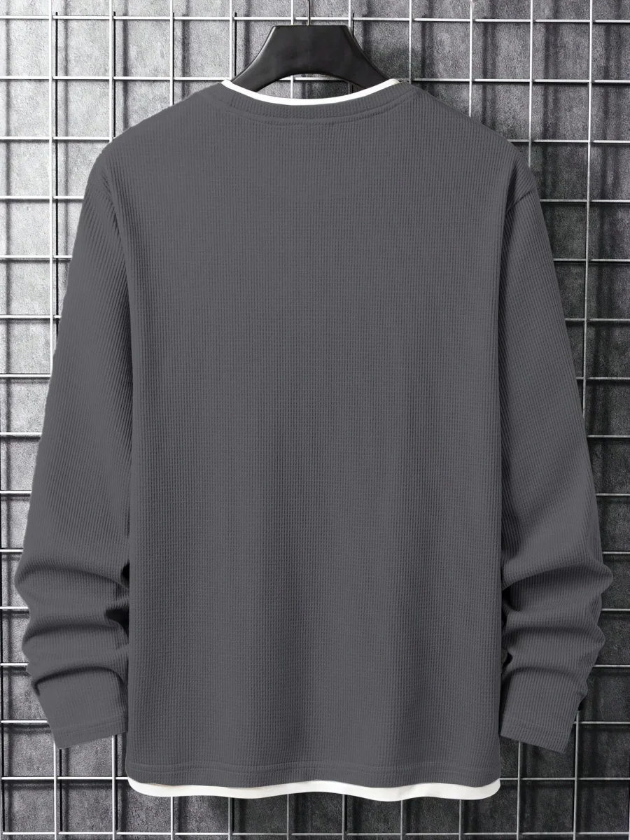 T-shirt Homme Manches Longues Texture Gaufrée Col Rond - Imagen 8