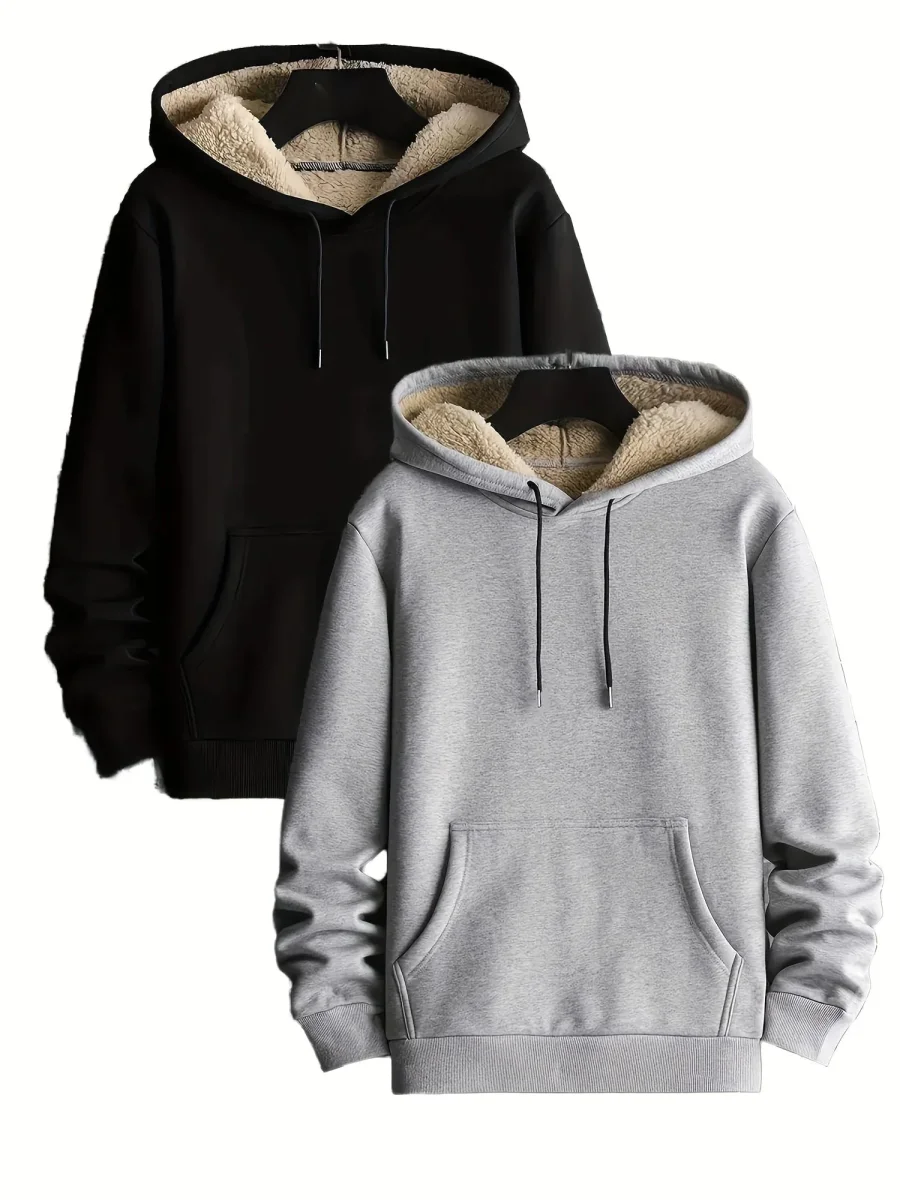 Lot de 2 Hoodies Chauds Homme avec Capuche Doublée en Polaire et Poche Kangourou - Imagen 5