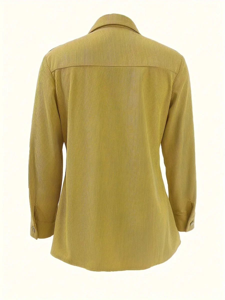 Surchemise Femme Côtelée Jaune Manches Longues Boutons Pression - Imagen 4