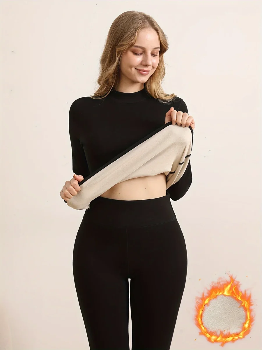Ensemble thermique Femme col montant haut et legging doublé polaire coupe ajustée - Imagen 2
