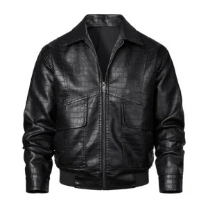 Chaqueta de aviador para hombre de piel auténtica, estampado de cocodrilo, estilo bomber.