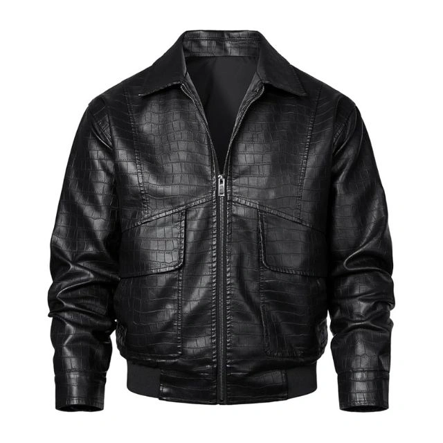 Chaqueta de aviador para hombre de piel auténtica, estampado de cocodrilo, estilo bomber. - Imagen 2