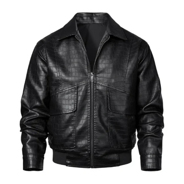 Chaqueta de aviador para hombre de piel auténtica, estampado de cocodrilo, estilo bomber. - Imagen 4