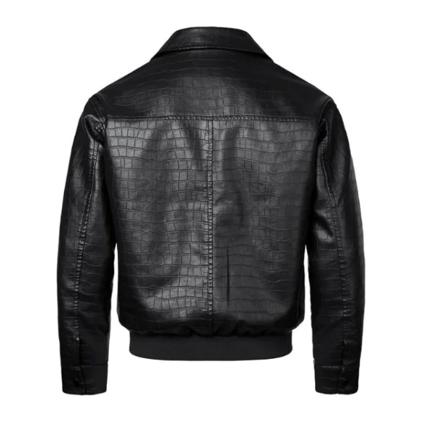 Chaqueta de aviador para hombre de piel auténtica, estampado de cocodrilo, estilo bomber. - Imagen 3