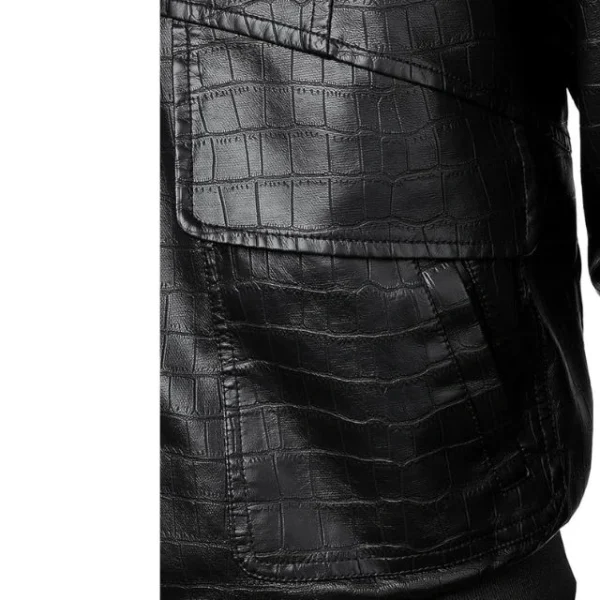 Chaqueta de aviador para hombre de piel auténtica, estampado de cocodrilo, estilo bomber. - Imagen 6