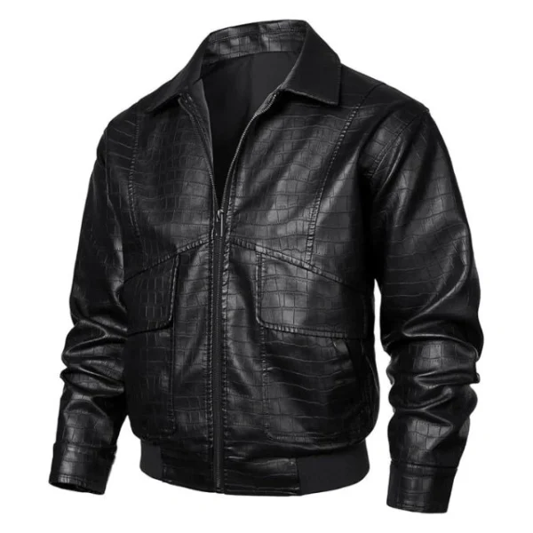 Chaqueta de aviador para hombre de piel auténtica, estampado de cocodrilo, estilo bomber. - Imagen 5
