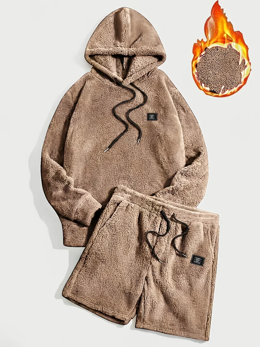 Ensemble Homme Doux Hoodie et Short Molletonné Gris Clair - Imagen 8
