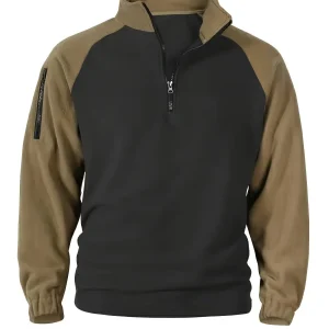Polaire Homme Bicolore Col Montant avec Fermeture Éclair et Manches Raglan