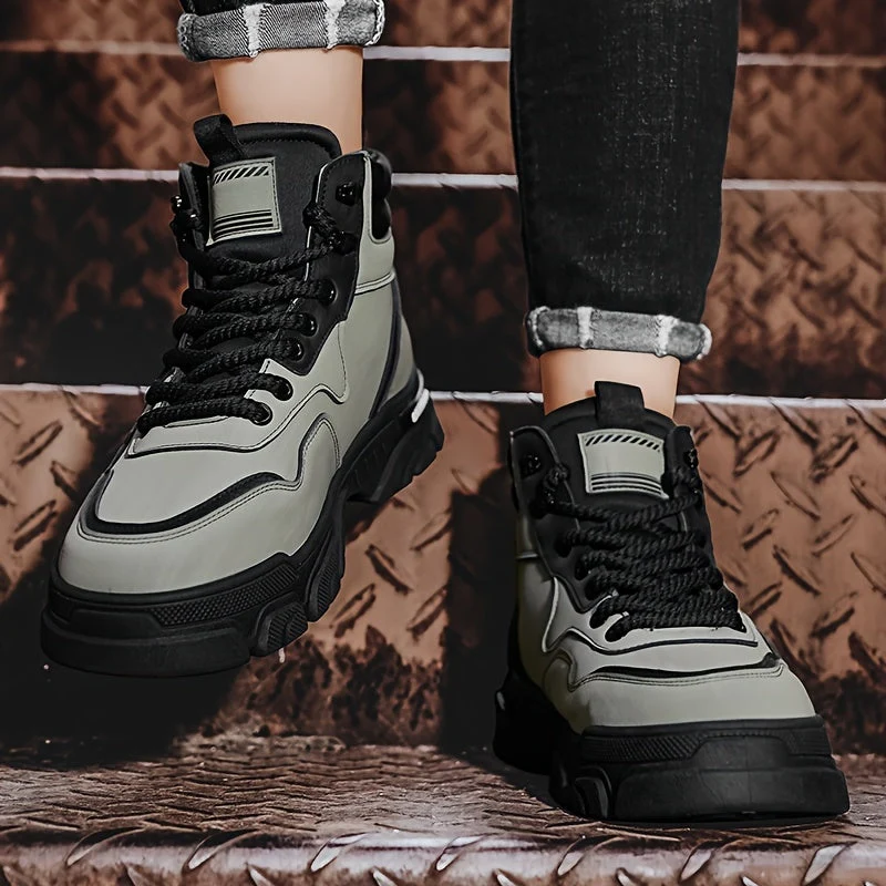Bottes montantes pour homme, style décontracté, couleur unie - Imagen 4