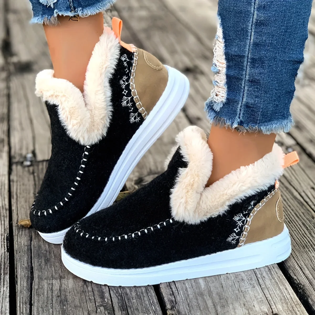 Chaussons montants doublés en fourrure pour femme, style mocassin, diverses couleurs - Imagen 9