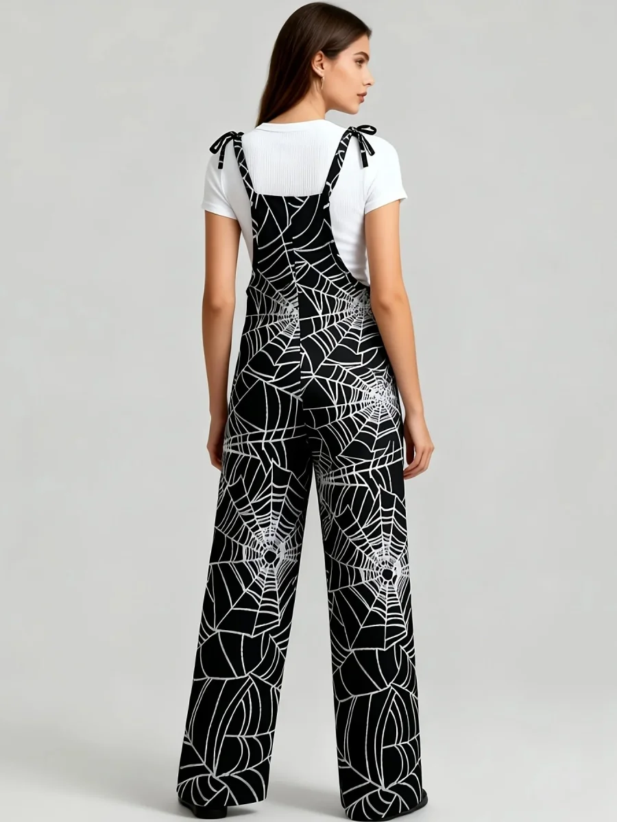 Combinaison pantalon femme noire à motif toile d'araignée bretelles fines - Imagen 4