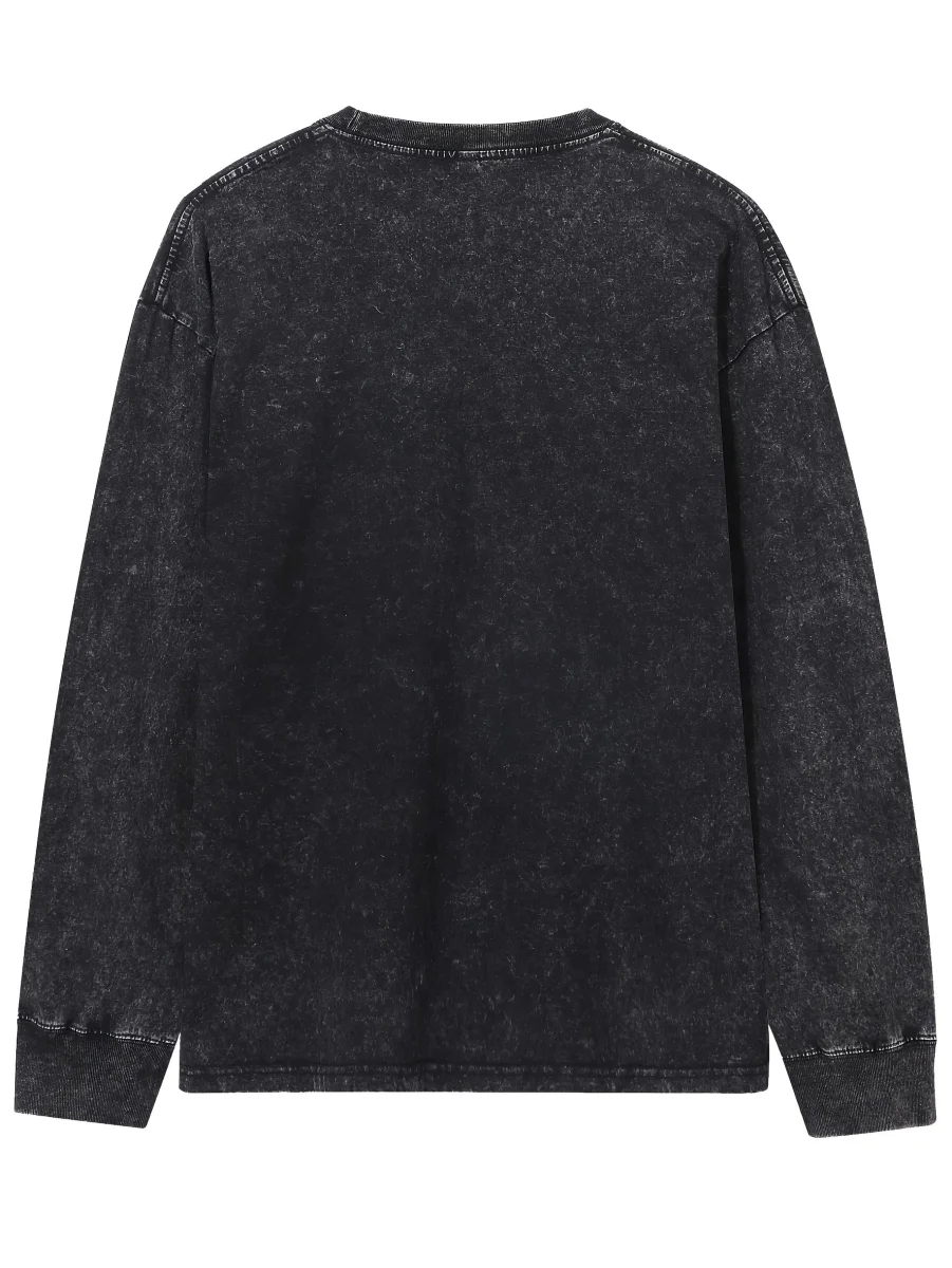 Sweat-shirt unisex lavé col rond décontracté à manches longues effet délavé - Imagen 8