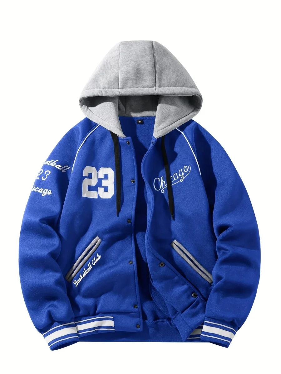 Veste bombardier décontractée à capuche pour homme avec broderies et rayures - Imagen 5