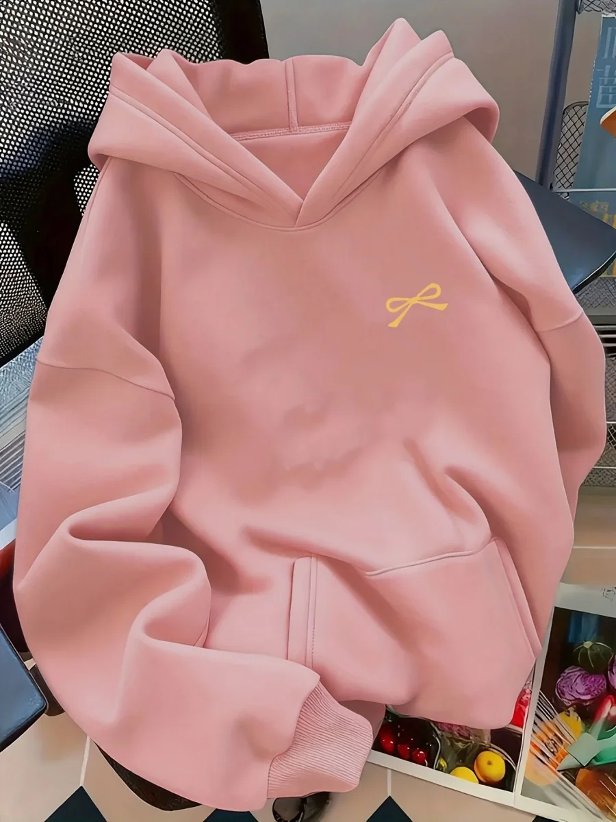 Women's Bow Embroidered Oversized Pullover Hoodie - Imagen 3