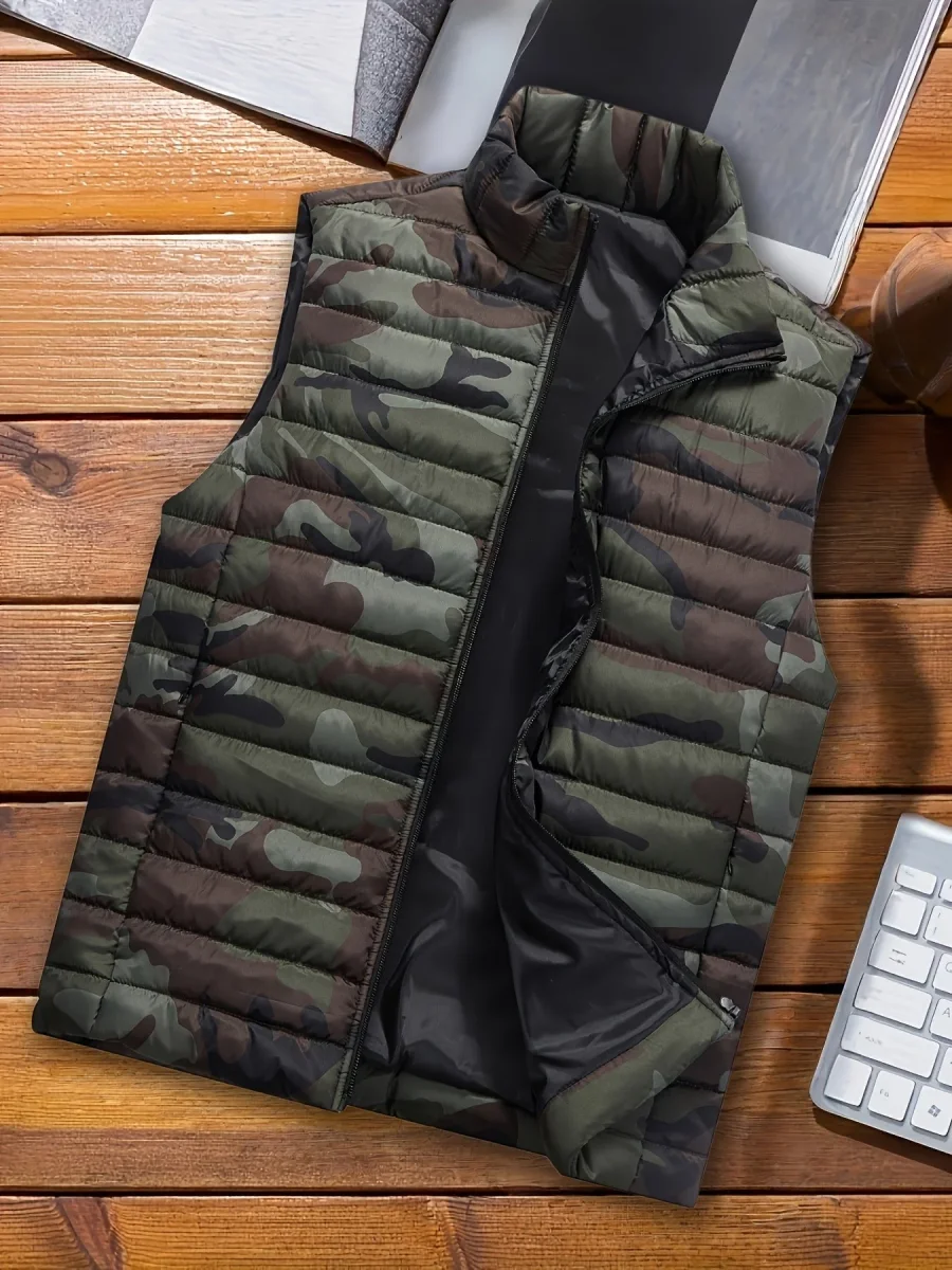 Doudoune sans manches homme matelassée motif camouflage vert militaire - Imagen 2