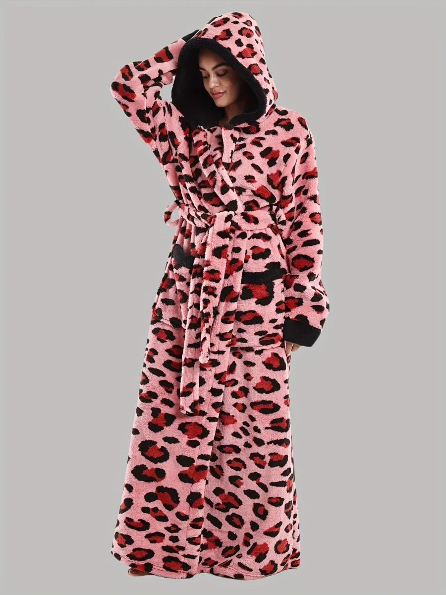 Robe de Chambre Femme Longue à Capuche Motif Léopard - Imagen 4