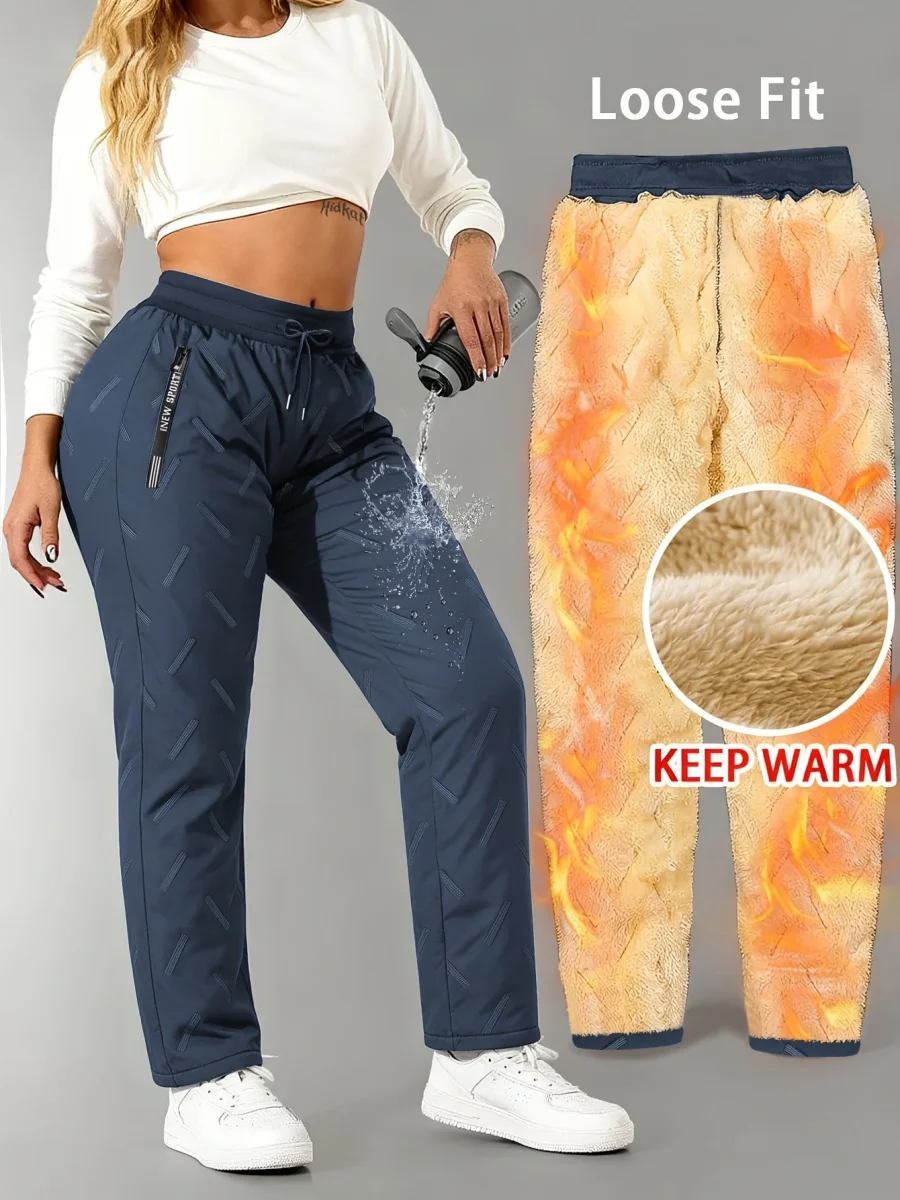 Pantalon de jogging femme doublé polaire chaud à taille élastique - Imagen 5