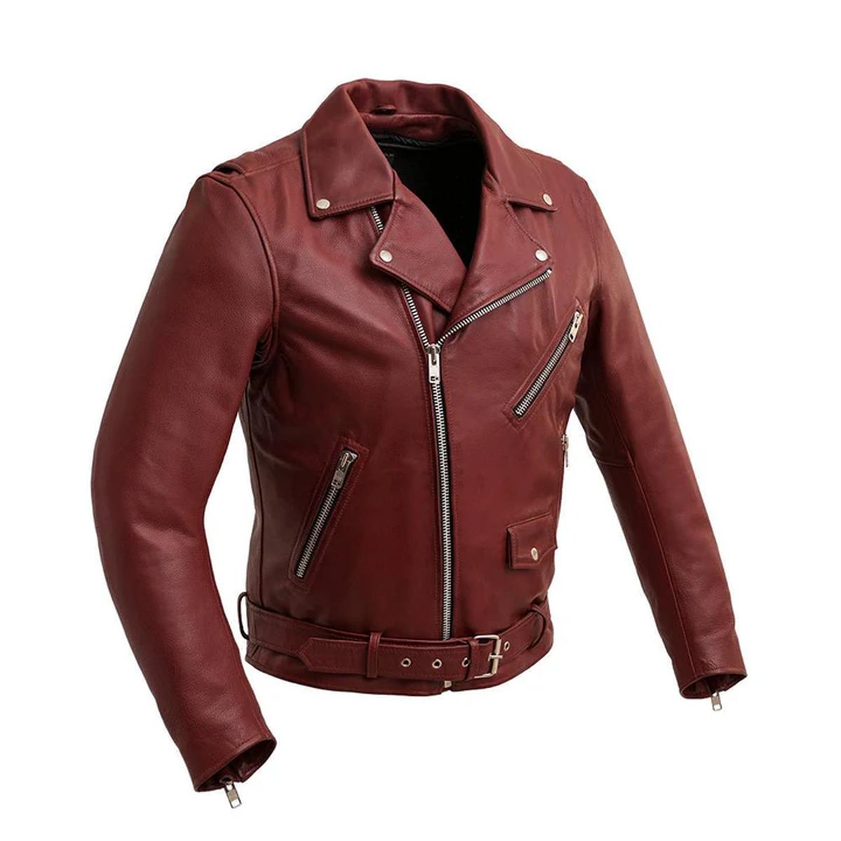 Chaqueta de moto para hombre de piel de oveja marrón - Imagen 4