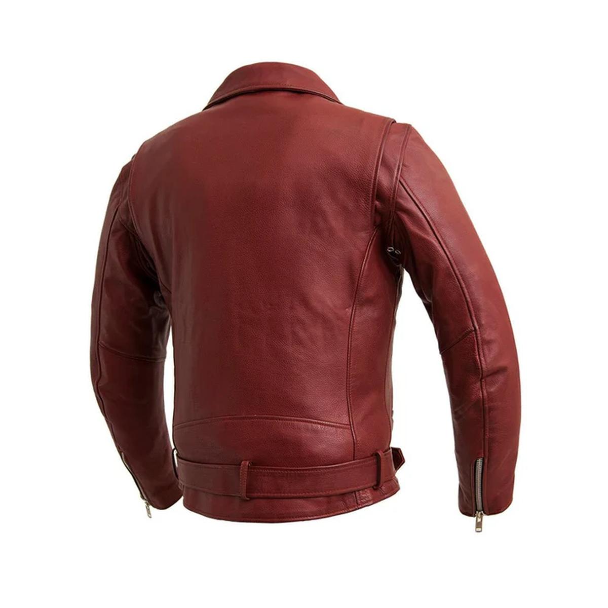 Chaqueta de moto para hombre de piel de oveja marrón - Imagen 5