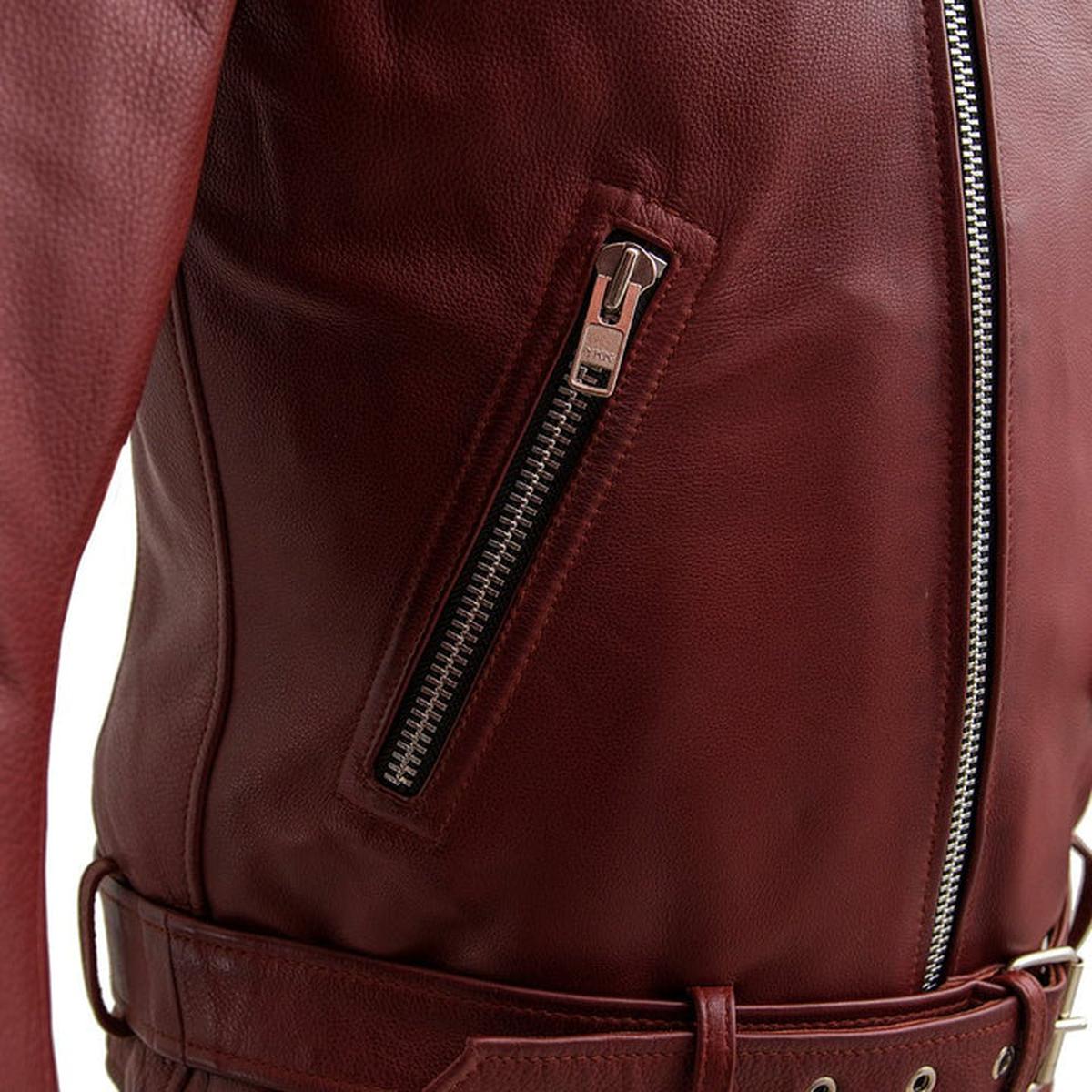 Chaqueta de moto para hombre de piel de oveja marrón - Imagen 6