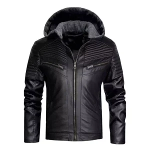 Sudadera con capucha retro para hombre, 100% cuero genuino.