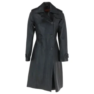Gabardina cruzada para mujer en piel auténtica.