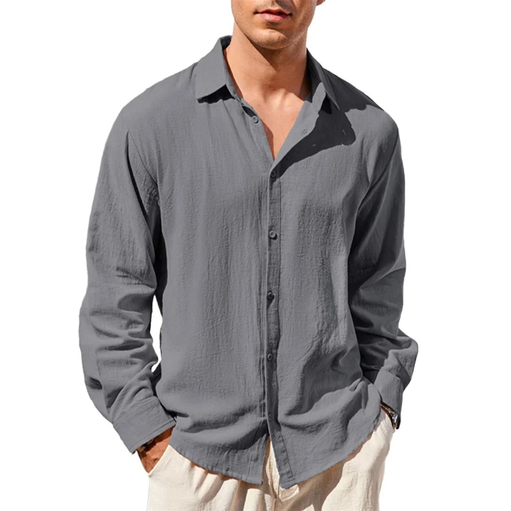 Camisa informal de algodón y lino para hombre - Imagen 6
