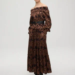 HENNA BLACK SKIRT – Falda midi paisley negra MIOH