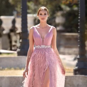 Vestido largo vaporoso plumas SUSANA RIVIERI