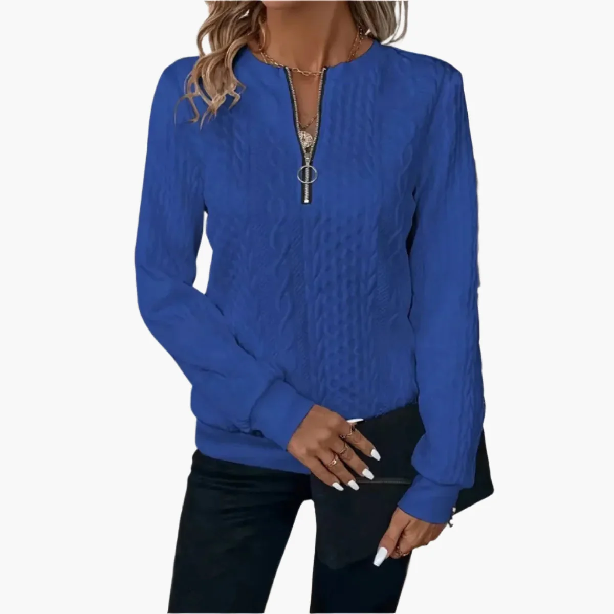 Pull-over Femme Style Casual Élégant à Motif Câble avec Fermeture Éclair – Idéal pour l’Automne et l’Hiver - Imagen 7
