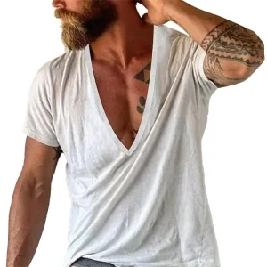 T-shirt Homme Décontracté Col V Profond Coupe Ample Style Moderne