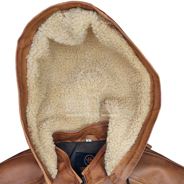 Chaqueta de moto vintage de cuero auténtico para hombre con capucha. - Imagen 3