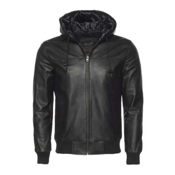 Chaqueta de aviador de piel auténtica con capucha y corte ajustado. - Imagen 3