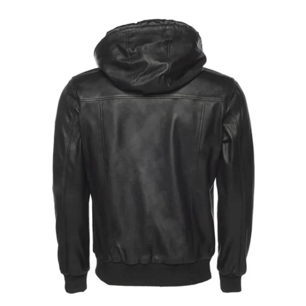 Chaqueta de aviador de piel auténtica con capucha y corte ajustado. - Imagen 7