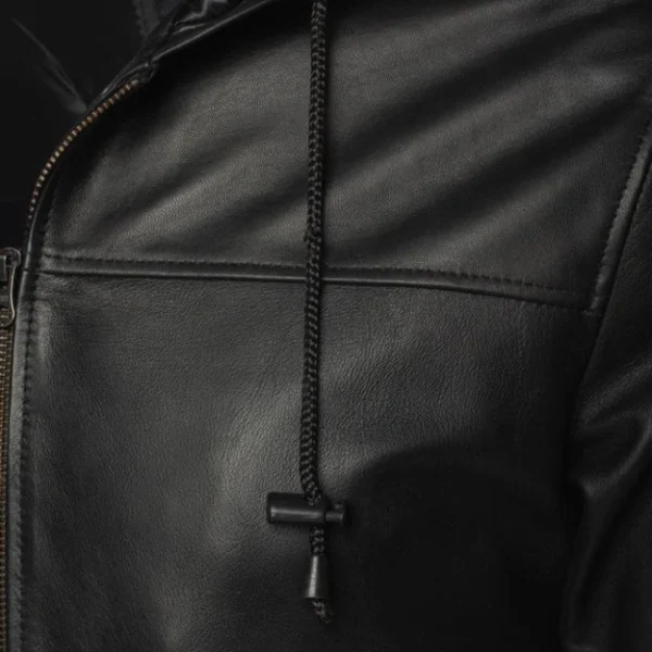 Chaqueta de aviador de piel auténtica con capucha y corte ajustado. - Imagen 6