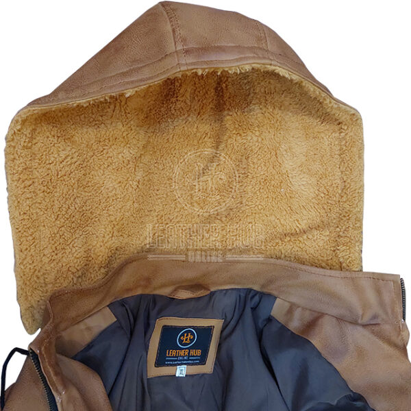 Chaqueta de moto vintage de cuero auténtico para hombre con capucha. - Imagen 8