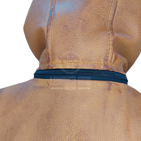 Chaqueta de moto vintage de cuero auténtico para hombre con capucha. - Imagen 7