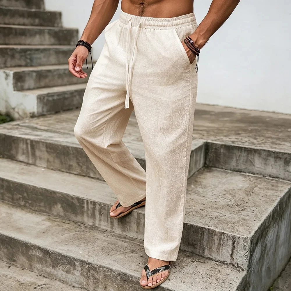 Pantalones informales de algodón y lino - Imagen 3