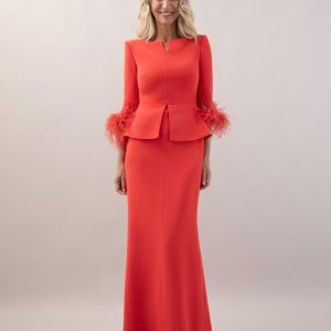 Vestido ceremonia puños marabú VICTORIA COLLECTION