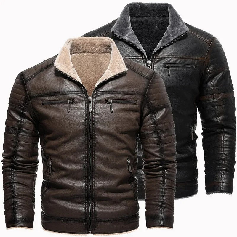 Chaqueta de cuero retro con forro polar - Imagen 5
